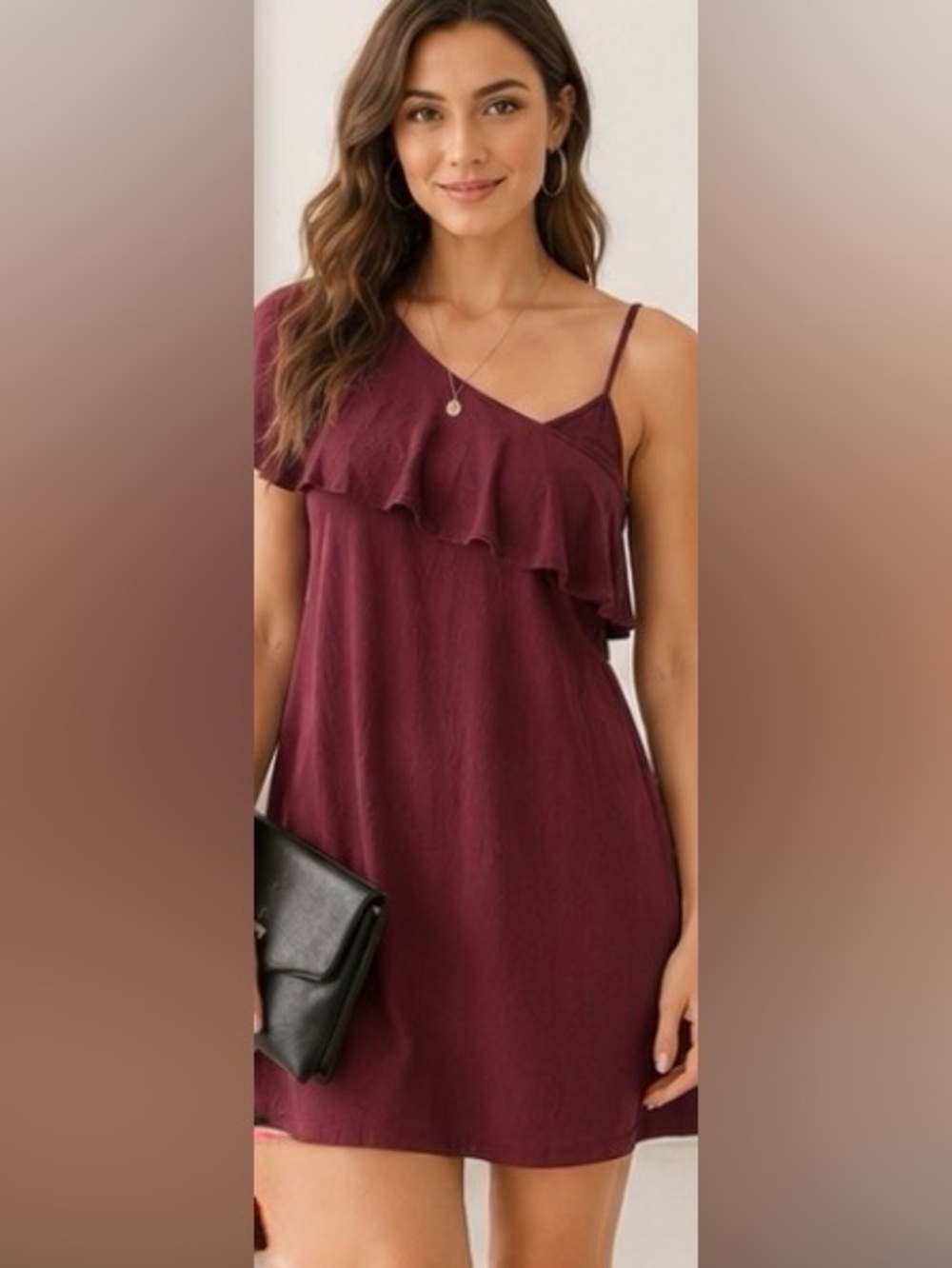 Black Swan One-Shoulder Ruffle Dress | Women’s Medium | Burgundy